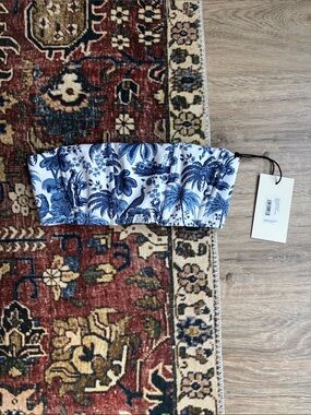 STAUD Mala Blue and White Floral Toile Bandeau Bikini Top